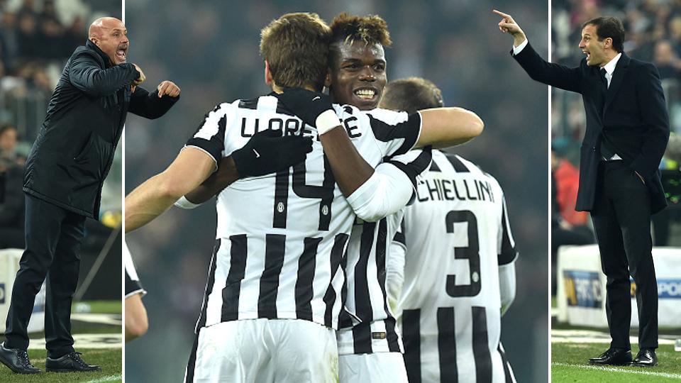 Ekspresi pelatih dan pemain dalam laga Juventus versus Atalanta.